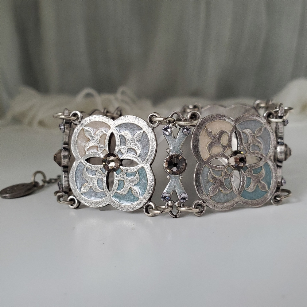 Anne Koplik Silvertone Fleur de Lis Link Bracelet